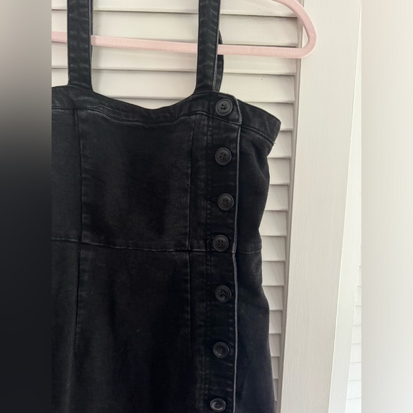 Ten Sixty Sherman Side Button Square Neck Black Denim Mini Dress - Picture 2 of 7